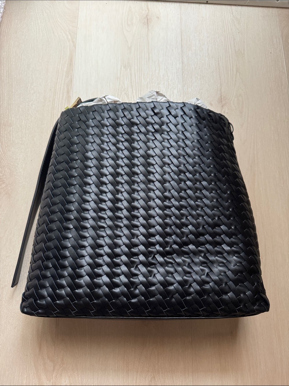 a new day Black Woven Tote Bag